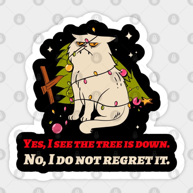 Funny Cat vs Christmas Tree Sticker by Stylecombinator